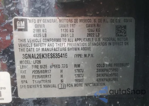 2014 Chevrolet Captiva Ls z USA, uszkodzony, nr VIN 3GNAL2EK3ES635416